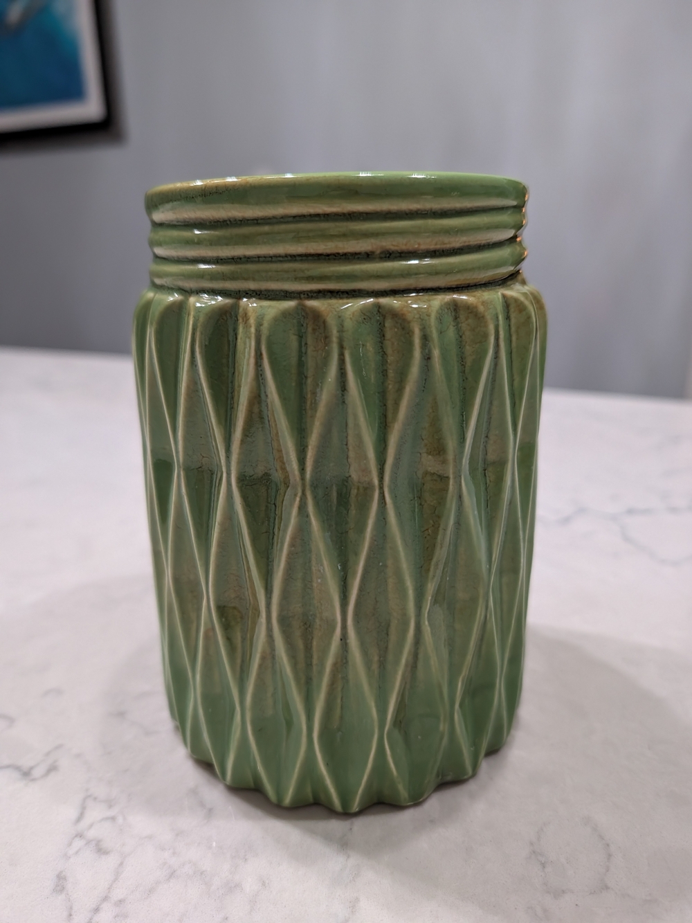 Green Textured Ceramic Vase - Home Art